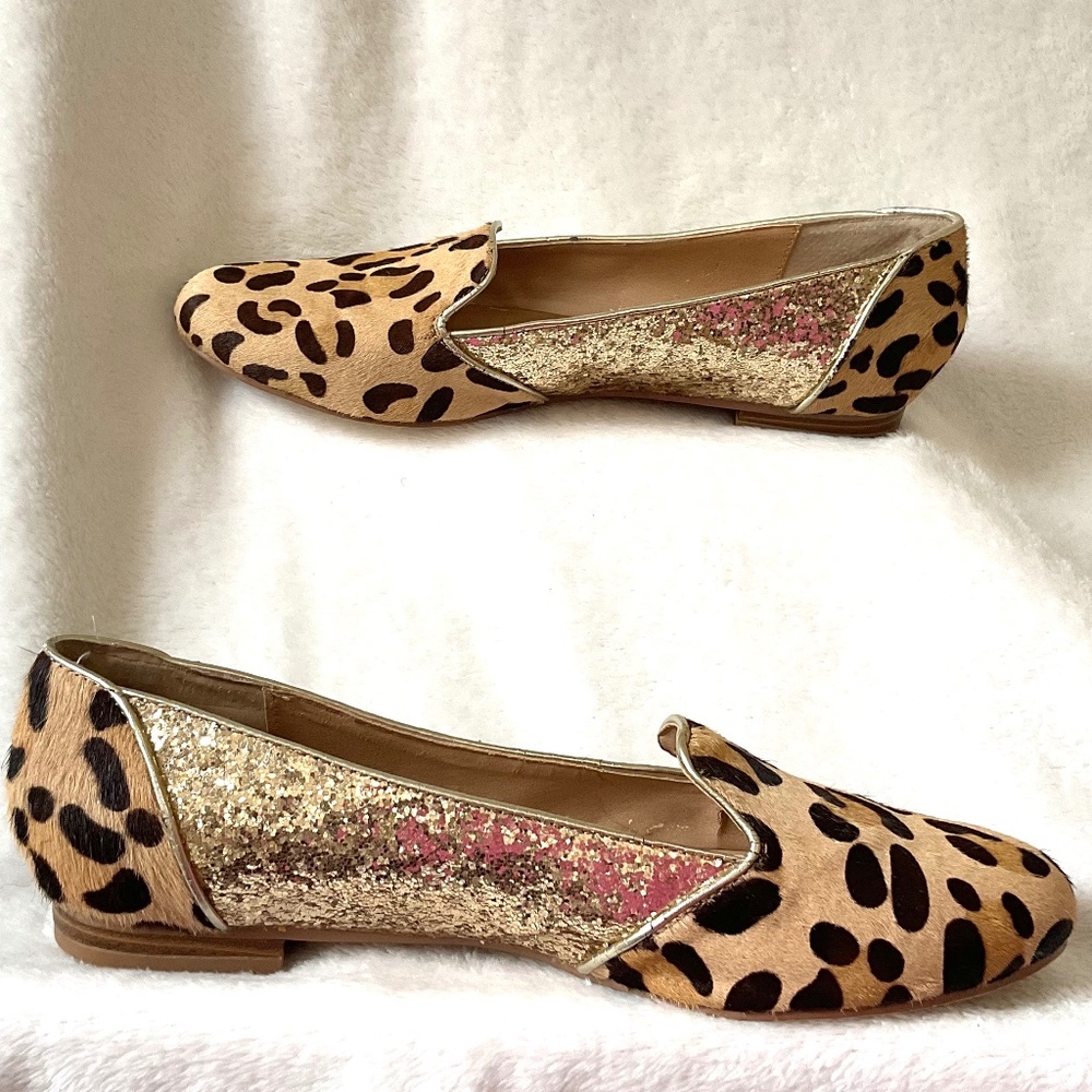Leopard Print IMAN calf hair glittery slip On Block Heel Flats Size 8M - Picture 2 of 14